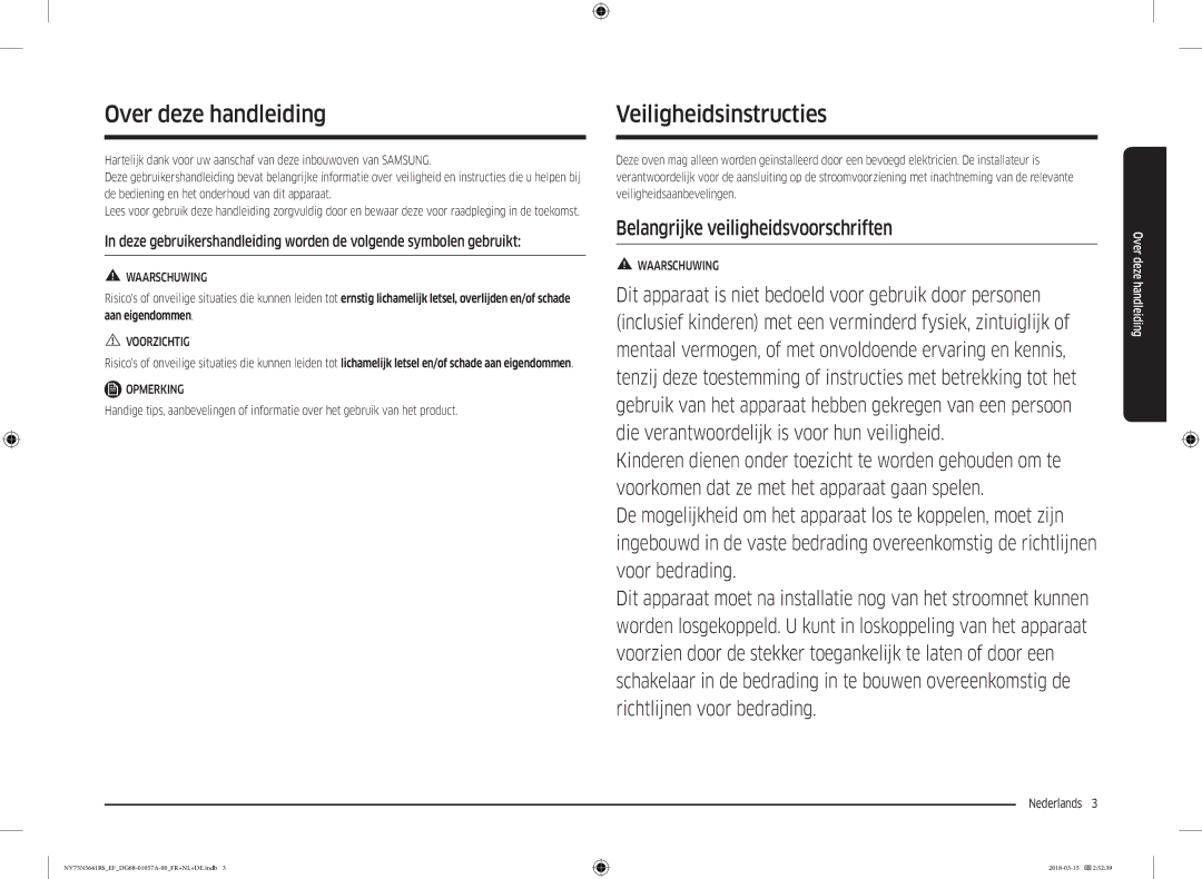 Samsung NV75N5641RS/EF manual Over deze handleiding, Veiligheidsinstructies, Nederlands  